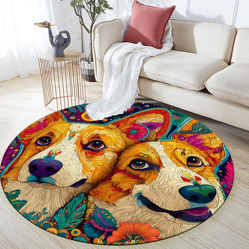 

Two Corgis pattern round rug,Carpet Rug for Living Room Bedroom Playroom ,Non-slip Floor Mat,Holiday Gifts and Birthday Gifts. 80cmx80cm