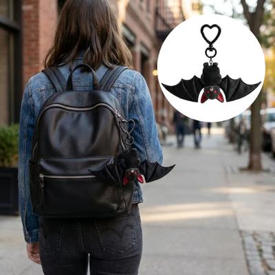 Plush Black Bat Keychain Gothic Transformable Bat Key Ring Pendant Backpack Bag Purse Charm Halloween Gift for Bat Lovers