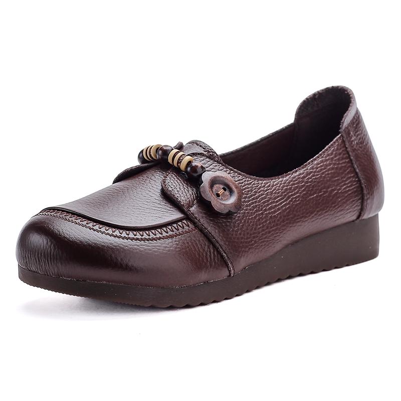 Neue Damen Loafer Schuhe Anti-Rutsch Retro Echte Leder Schuhe Damen Übergröße Bequeme Damenschuhe Frühling und Herbst