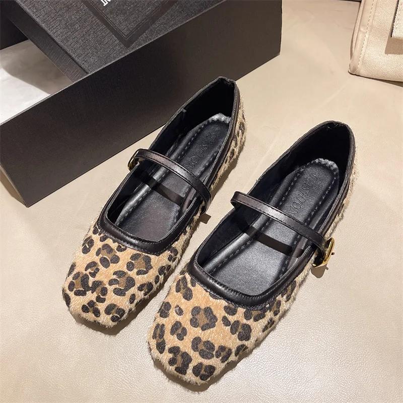 

Comemore Повседневная женская обувь Женские удобные лоферы Кожаные сандалии Мэри Джейн на плоской подошве с леопардовым принтом Женские туфли на плоской подошве с квадратным носком 35 цветной печати леопарда