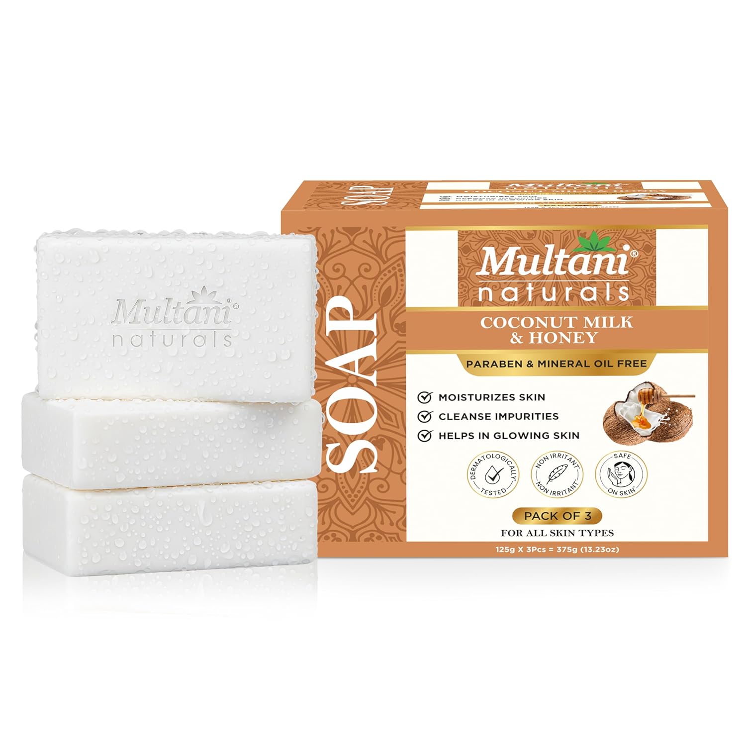 

Multani Naturals Coconut Milk Honey Soap Bars Pack Of 3 Pcs Deep Hydration Glow Cleansing Soap For All Skin Types 125 g Each