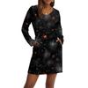 Women's Fashionable V-neck Long Sleeved Drawstring With Pocket Halloween Printed Casual Dress