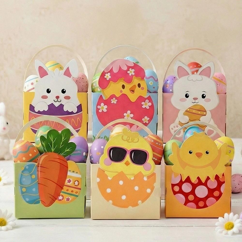 6pcs Egg Rabbit Carrot Basket Gift Box with Handle Easter Paper Boxes  Spring Parties