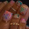 1 Set Colorful Flower Press on Toenails Reusable French Tip Short Stick-on Fake Toenails Removable Glue on False Toe Nails for