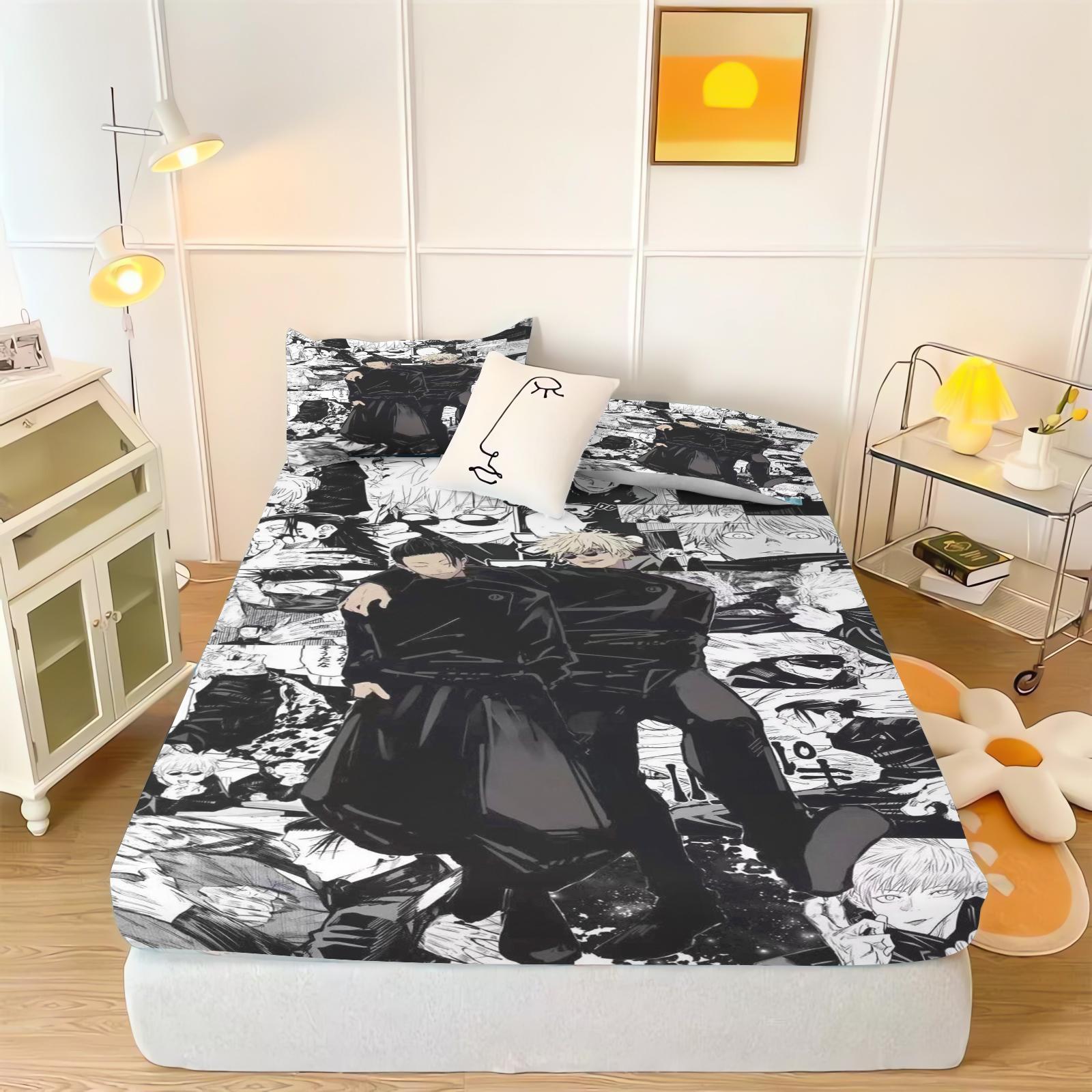 Аниме Простыня на резинке Годжо Сатору Детский Мультяшный Приятный к коже Эластичный Цифровой Лист Мягкий Дышащий Милый Принт 90x190x25cm
