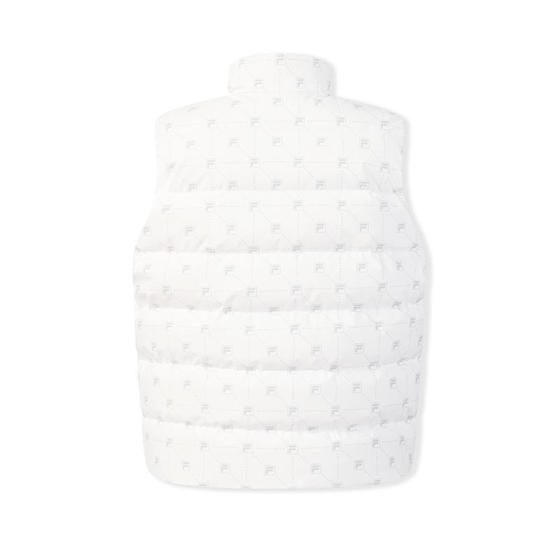 Fila White Minimalist Stylish All-Over Logo Warm Loose Stand Collar Duck Down Vest Women Vest Jade-White F61W543901FWT