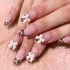 Almond Shiny Leopard Butterfly Bow French Manicure: 24-Piece Set of Short, Wearable, Contrast Edge Fake Nails