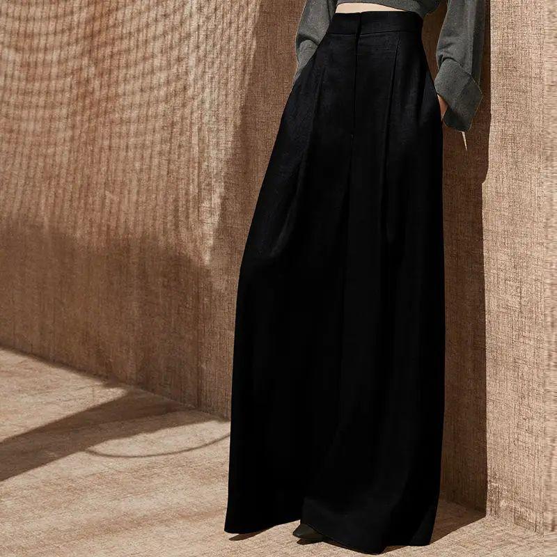 Solid Color High Waisted Drape Leg Pants Pure Color High Waist Drooping Swing Pants Female