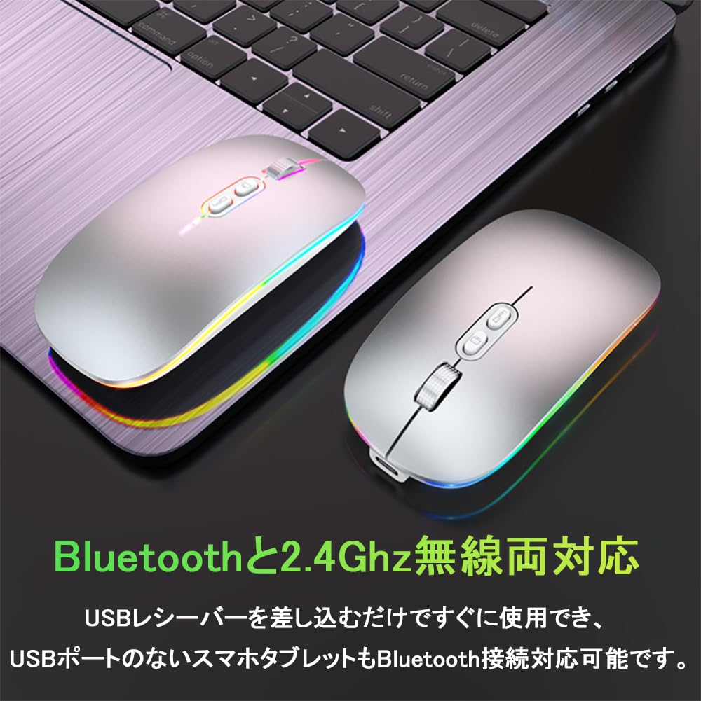 [Multi-Connection & Backlit] Wireless Mouse with Dual 2.4GHz and Bluetooth 5.1 Connections, Slim, Rechargeable Type-C, Simultaneous Connection with