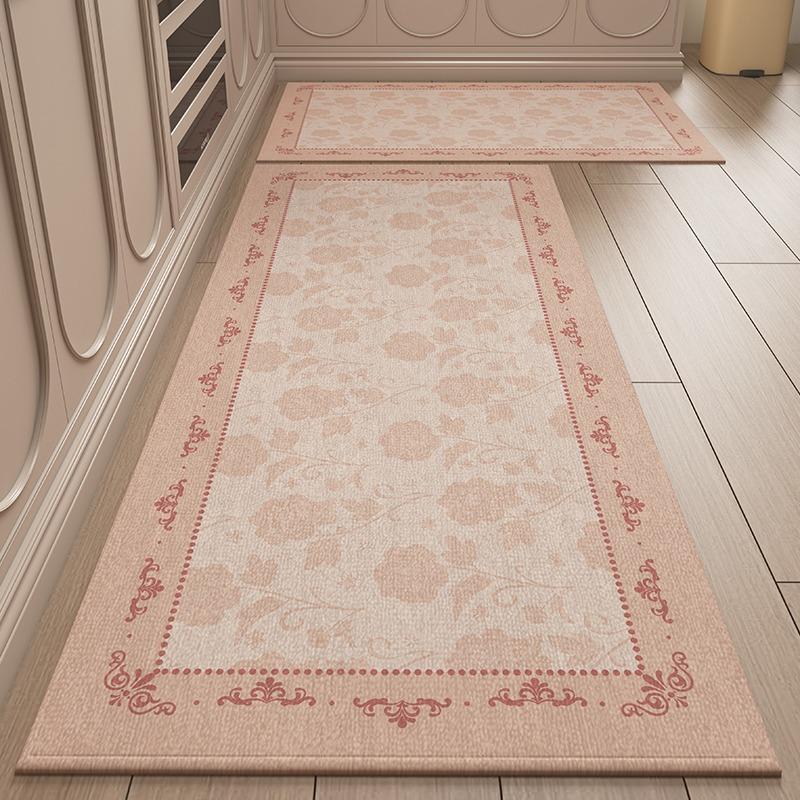 Carpet for Kitchen Floor Mat Blue Floral Carpets Non-slip Long Rug Retro Elegant Home Decoration Rugs Alfombra De Cocina