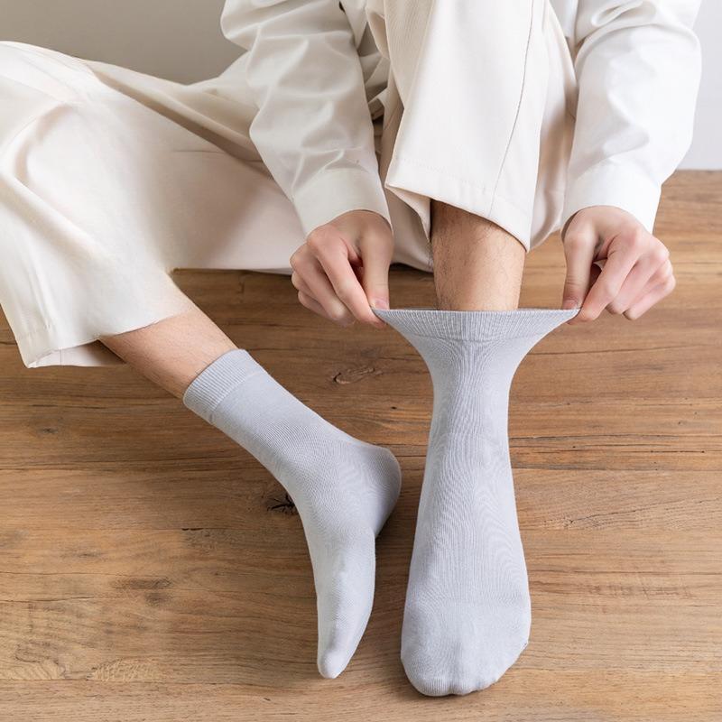 Pure Cotton Mid-calf Socks for Men, Anti-odor and Antibacterial, Autumn and Winter Business Socks, Black Autumn and Winter Long Socks, Thick