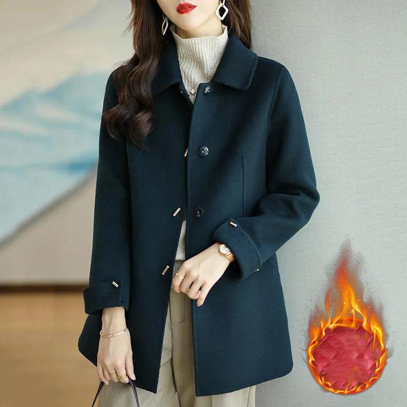 

Женские повседневные пальто на одной пуговице с лацканами, элегантные женские шерстяные свободные куртки, топы, корейская куртка с длинным рукавом из шерстяной смеси XS синий