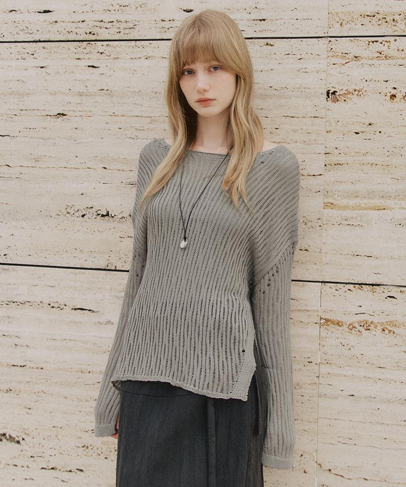 LEFTSEOUL Asymmetrical Slit Summer Knit [Gray]