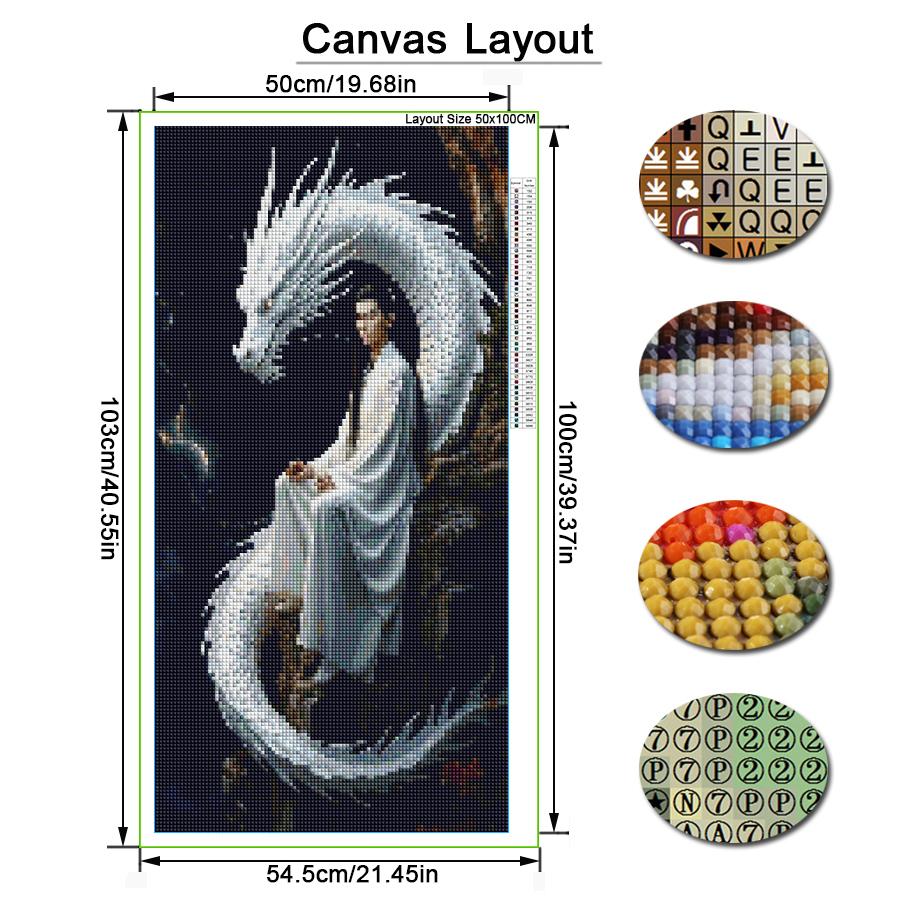 White Dragon and Man Large Size Diamond Painting Diy Full Square Round Drill Rhinestone Embroidery Animals Mosaic Cross Stitch Kits Wall Decor