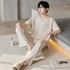 100% cotton round neck short sleeves trousers pajamas men's summer high sense Internet celebrity casual men's loungewear suit