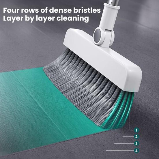 Broom Dustpan Set with Built-in Comb Teeth Adjustable Long Handle 180 Degree Rotating Broom Head Broom Dustpan Kit