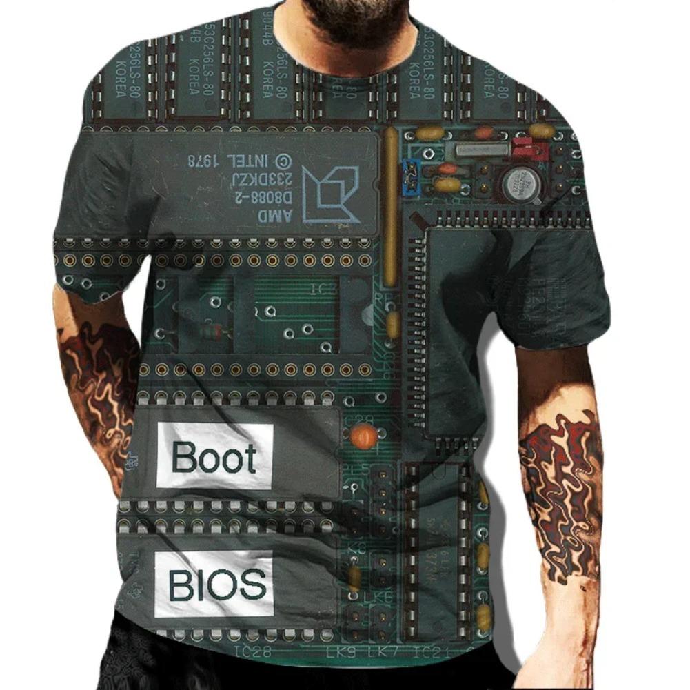Clothing Cool Motherboard CPU Mainboard T-shirt Short Sleeve Tops Tees 3D Circuit Board Electronic Chip Graphic T Shirts for Men