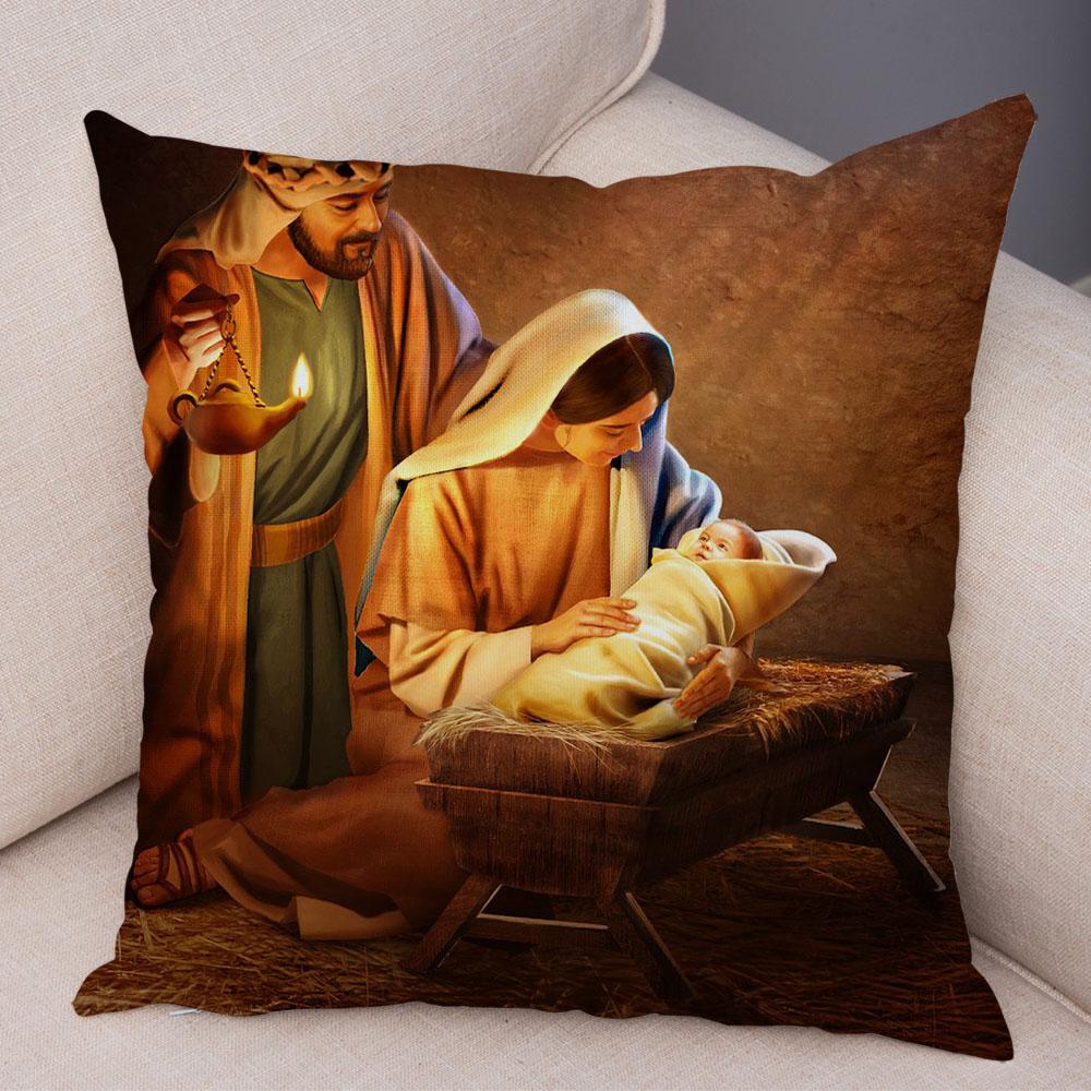 Vintage Jesus Christ Cushion Cover for Sofa Home Decor Colorful Cartoon Christ Savior Pillow Case Soft Plush Pillowcase xcm