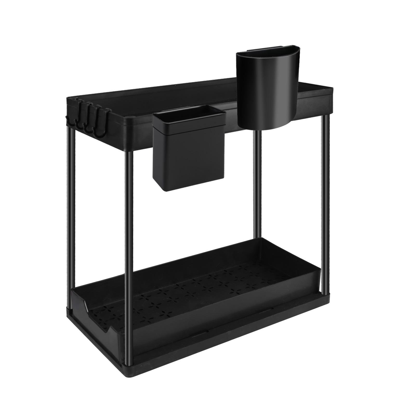 

2-уровневое хранилище под раковиной, кухонный органайзер, выдвижная полка под раковиной, многоцелевая организация, нижняя выдвижная корзина чёрный