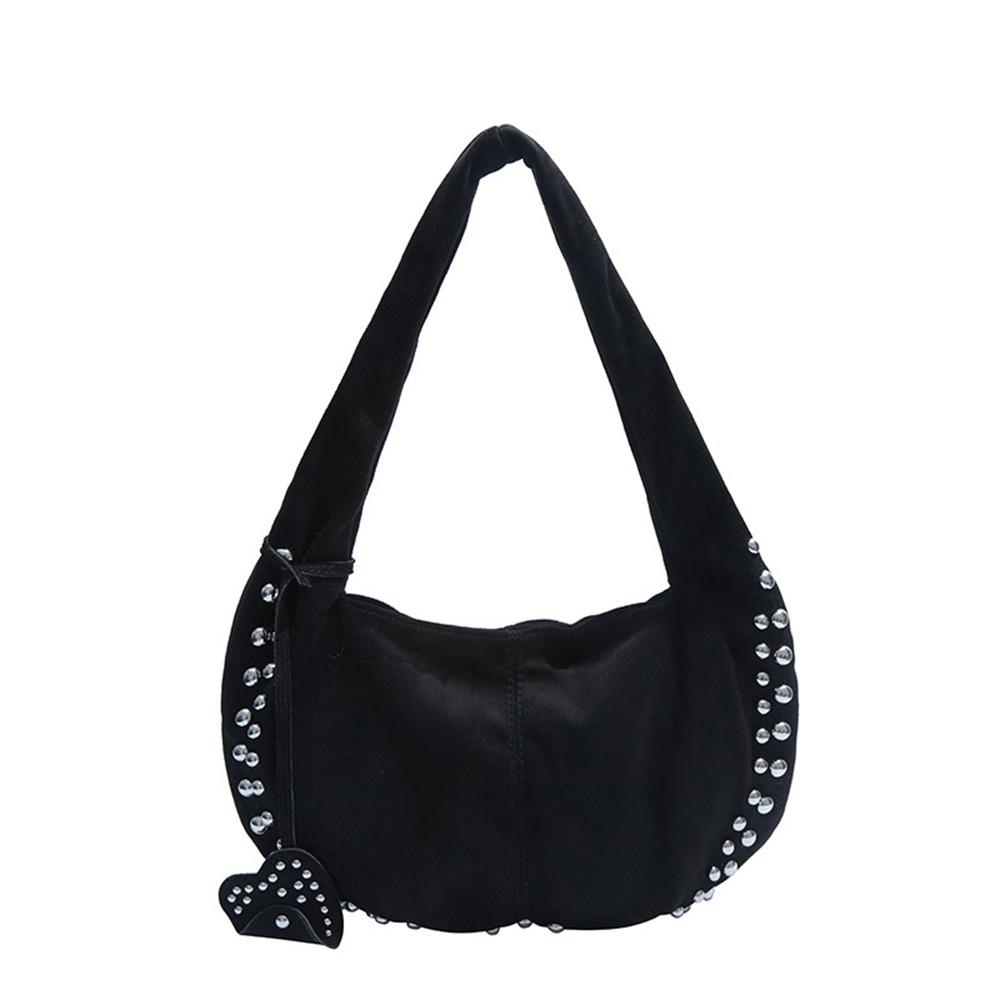 

Retro American Style Locomotive Style Underarm Bag Large Capacity Rivet Shoulder Bag Girls чорний