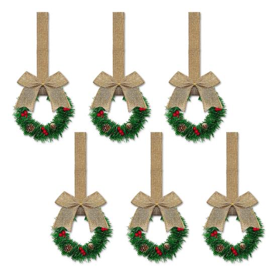 Yousheng 6 Pcs Small Christmas Wreath with Ribbon Artificial Cabinet Wreath with Red Berries Pine Cones for Home Kitchen Window Door Decor
