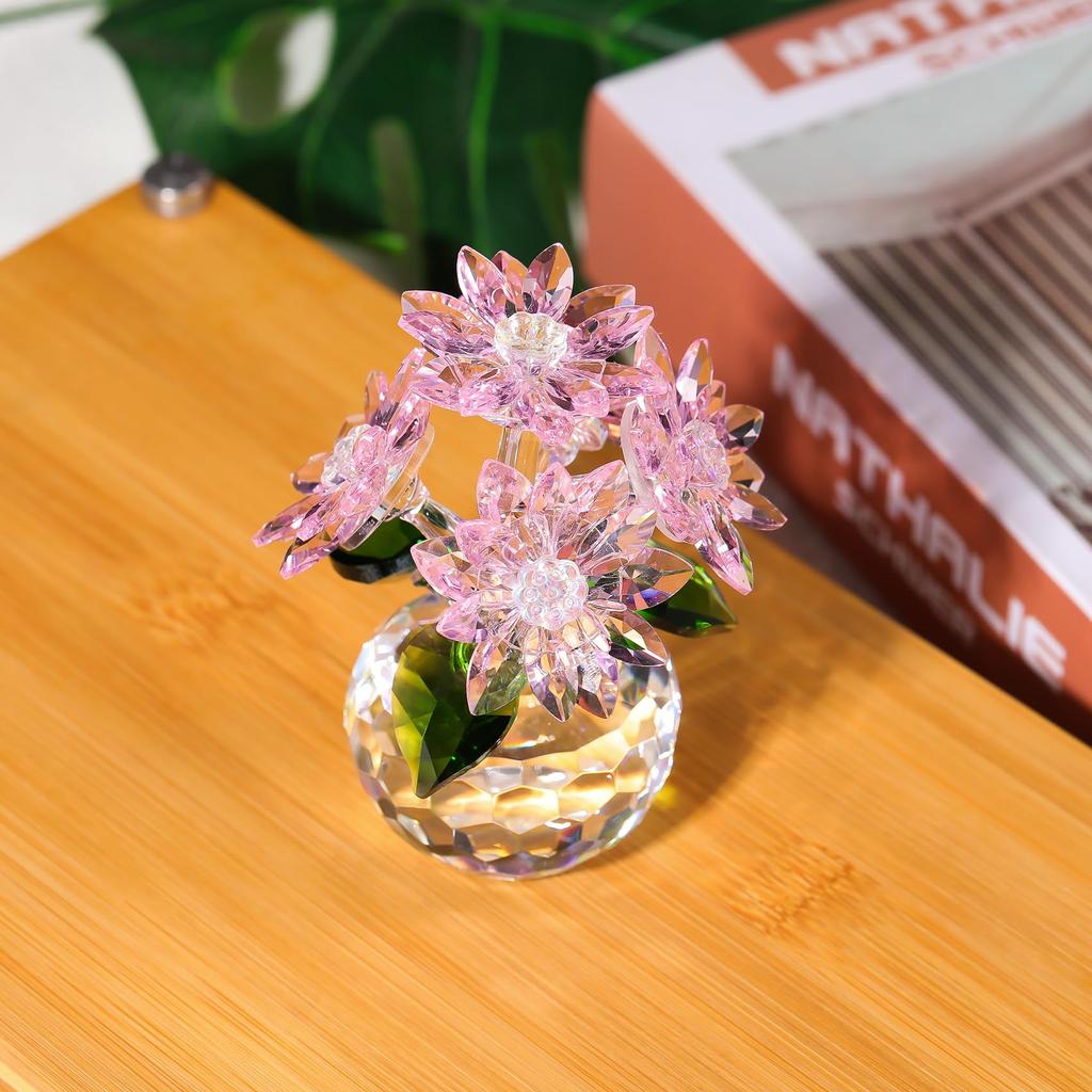 K9 Crystal Pink Lotus Flower Crystal Flower Figurine Birthday Gift for Women Popular Retirement Gift for Mother Wedding Anniversary Gift Wedding Gift