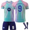 Teens Kids Adults Custome Name Football Kits 25/26 Barça Blue-Pink #9 Lewandowski Sport Training Jersey Set with Socks