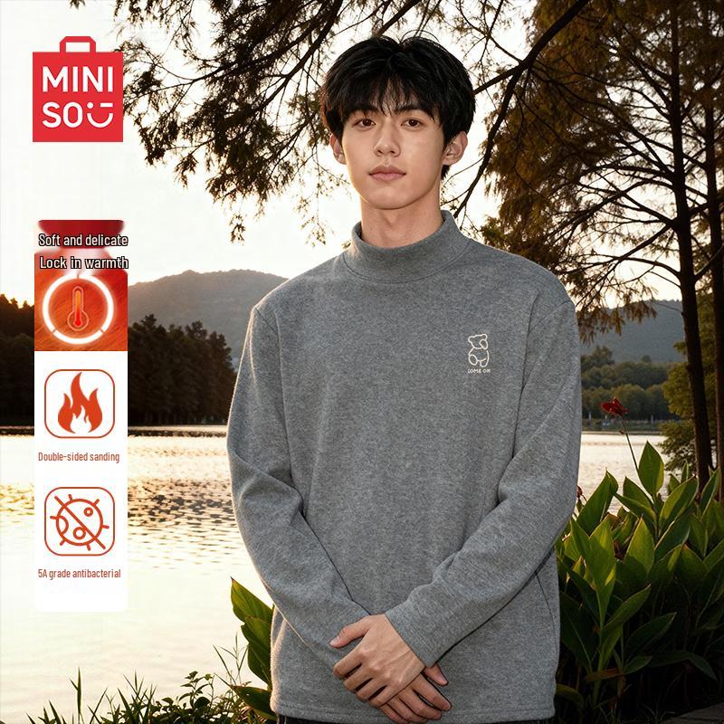MINISO Men's Fleece-Lined Thermal Long-Sleeve T-Shirt