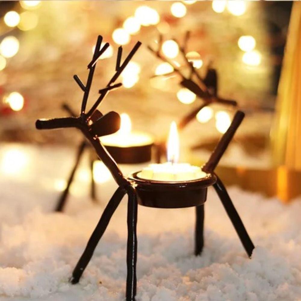 Reindeer Christmas Candle Holder Iron Deer Candle Pillar Rustic Elk Candlestick Stand  Living Room
