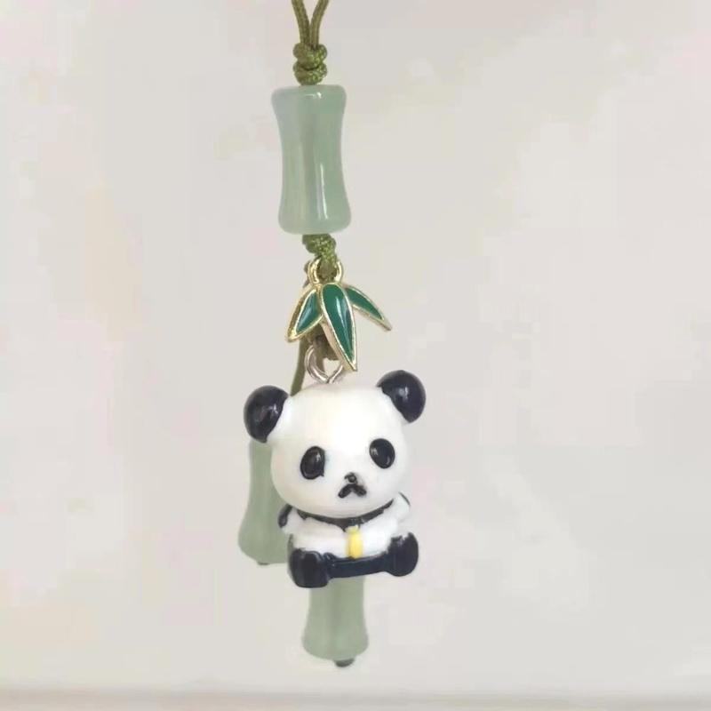 Stylish Cyan Pandas/Fan Phone Lanyard Trendy Han Costume Pendants Fashion Bamboo Joint Phone Charm Straps Ornaments