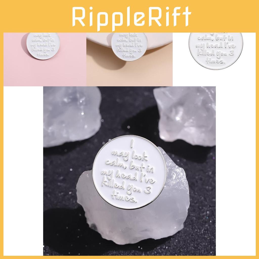 Creative Cartoon White Letter Brooch Stylish Round Metal Badge With Glossy Finish