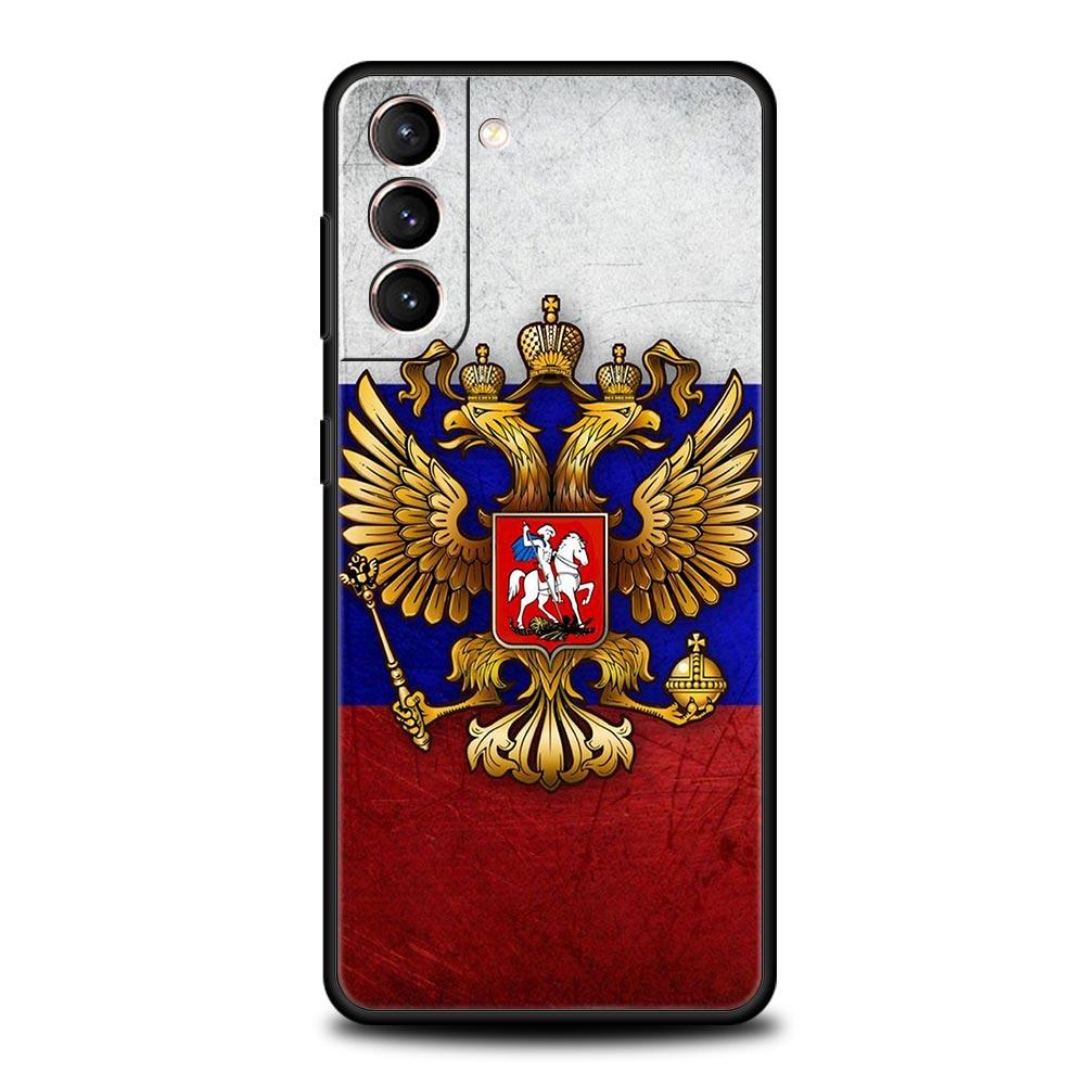 Phone Case For Samsung Galaxy S23 S22 Ultra S20 S21 FE 5G S10 S9 Plus S10E S8 Note 20 Black Cover Russia Russian Flags Emblem