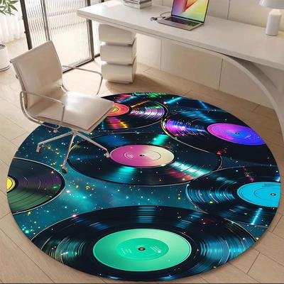 1pc Vinyl Records Cosmic Office Round Area Rug, Mat Suitable ForOffice, Under Office Chairs Bedroom Living Room Home Decor, Room Deco