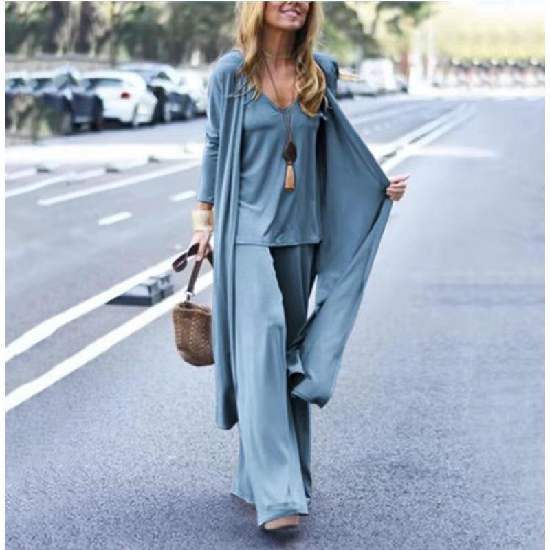 

Женский повседневный длинный кардиган и майки, свободные брюки, комплект из трех предметов 3XL синий