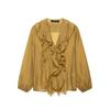 Kaslead New Arrival Women's Clothing Fashion Style Fashion Laminated Decoration Puffy Long Sleeves V-neck Shirt 9479040