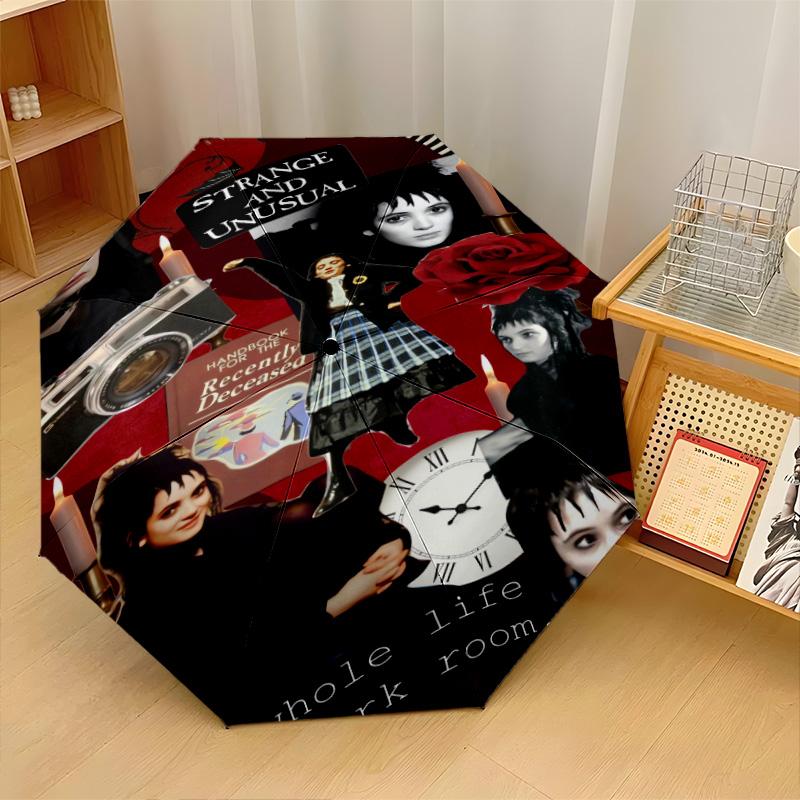 Beetlejuice Lydia Deetz Windproof Auto 8 Rib Folding Umbrella Portable Outdoor Parasol