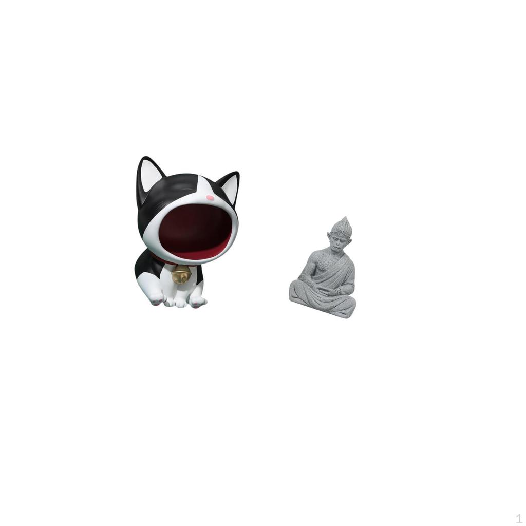 Cat Buddha Statue Art Craft Ornament Entrance Key Bowl Candy Decorative Figurine for Table