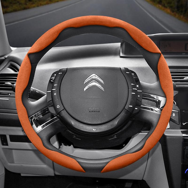 Suitable for Citroen Anti-Slip Buckle Segmented Suede Steering Wheel Cover, Anti-Slip and Durable, for C3 C4 X Berlingo C5 Aircross Jumper Spacetourer