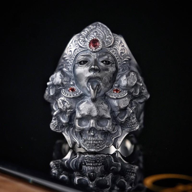 Adjustable Open Skull Ring Men Women Vintage Punk Gothic Goddess Theme Copper Jewelry