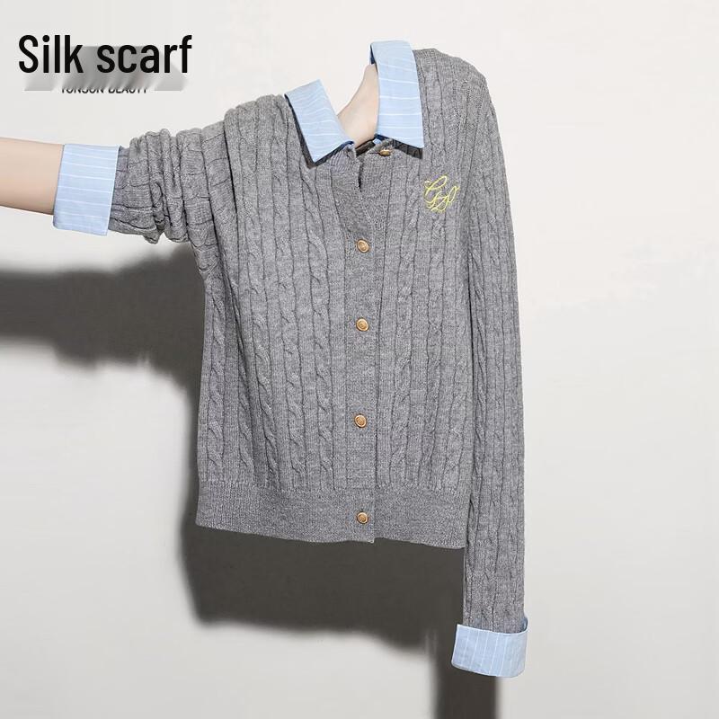 Women s College Style Patchwork Cardigan Sweater M