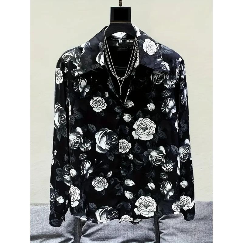 Men's Black Series 3D Printed Long Sleeve Shirts Fashionable And Casual Business Shirt Men's Oversized Breathable Lapel Tops