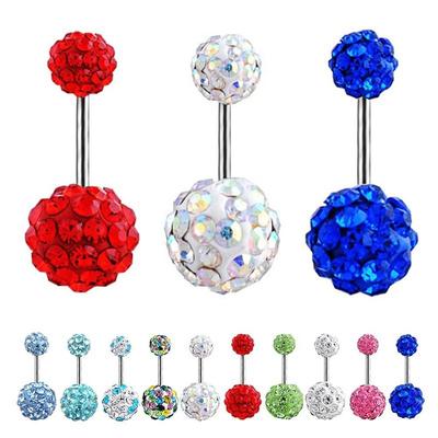 Crystal Balls Double Crystal Gem 8/10mm Navel Ring Belly Bar Belly Button Ring Stainless Steel