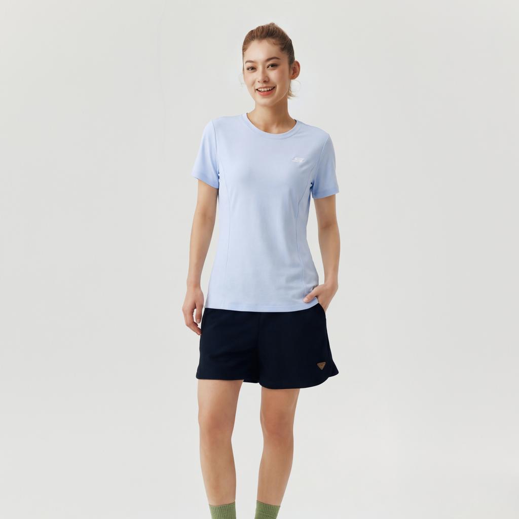 Skechers Breathable Skin-Friendly Solid Color Round Neck T-Shirt Women tops P226W211-026P