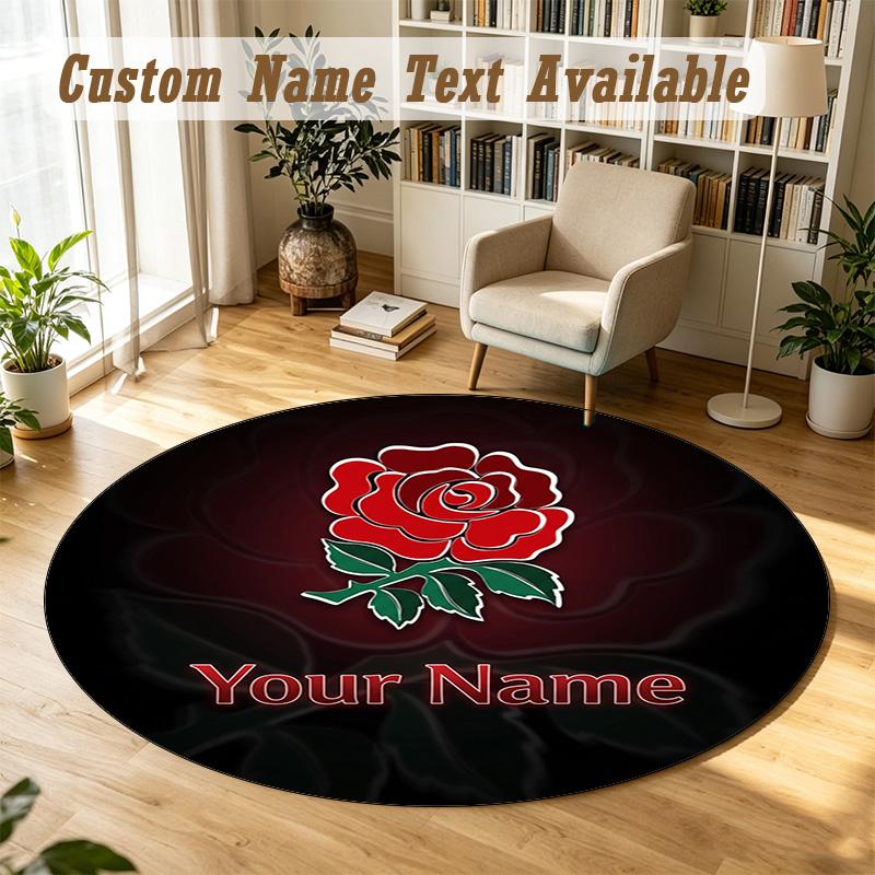Round Rug Custom NameEngland Rugby Pattern Non Slip Carpet Home Floor Decor