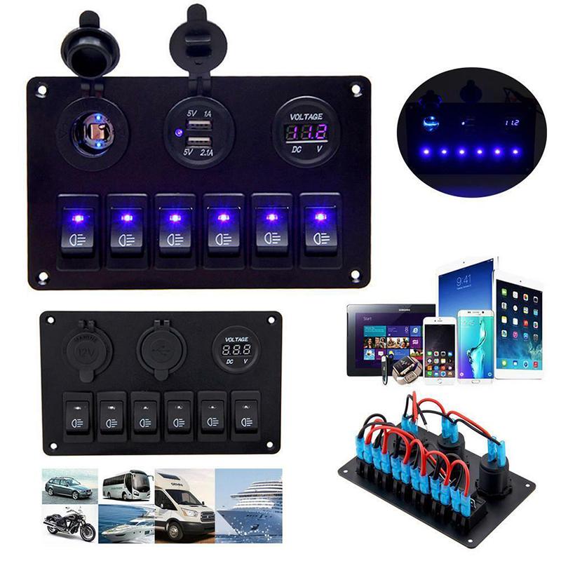 6-gangový spínač ovládacího panelu Led Rocker Breaker Auto Marine Boat Truck okruh
