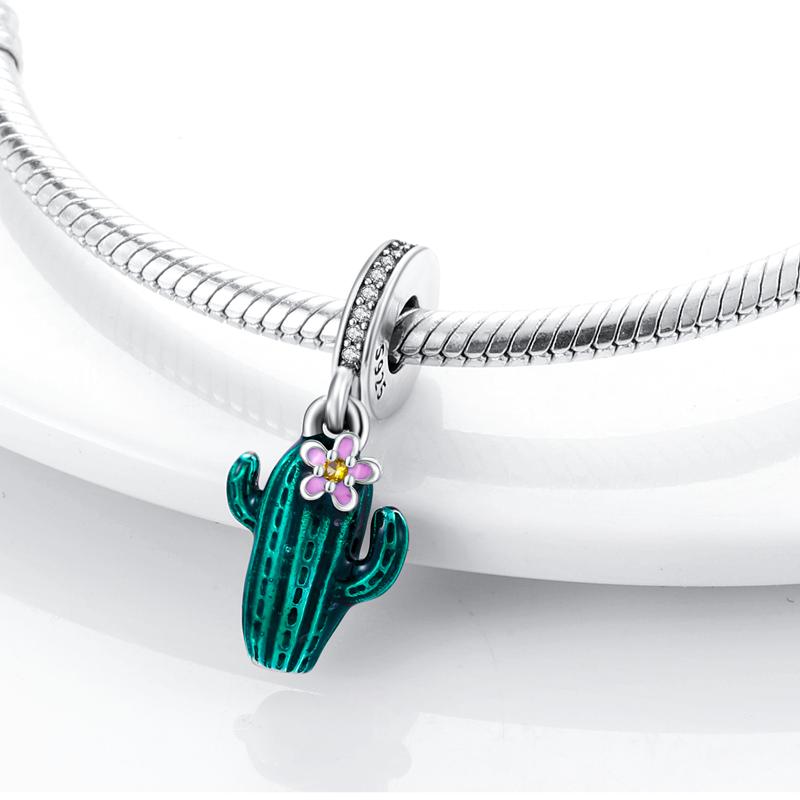 Pingente Charm Conta Cobre Cacto Flor Rosa Pingentes Servem Pulseira Original Para Fabricação de Joias Presente de Dia dos Namorados