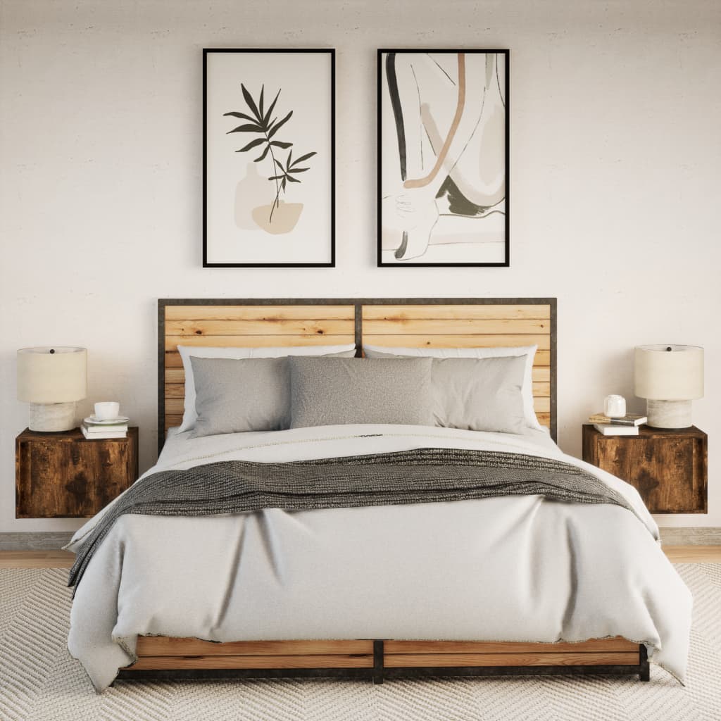 Wall Mounted Nightstands with LED Lights 2 pcs Smoked Oak