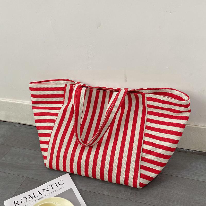 

Large Capacity Canvas Shoulder Bag Simple Striped Women s Shopper Tote Casual Multifunctional Travel Top-Handle Handbag