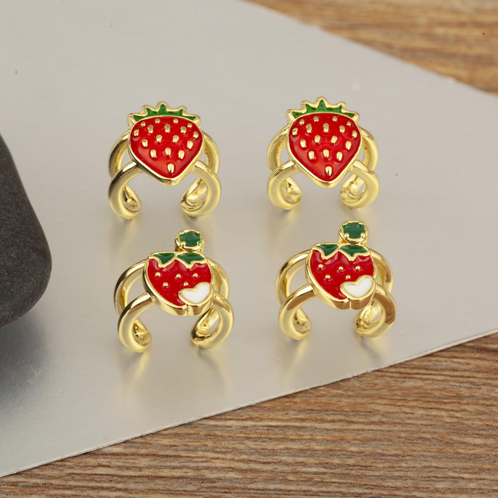 Nidin New Trendy Enamel Drip Oil Strawberry/Cherry/Watermelon/Apple Shape Ear Clip Earrings No Piercings For Women Girls Jewelry