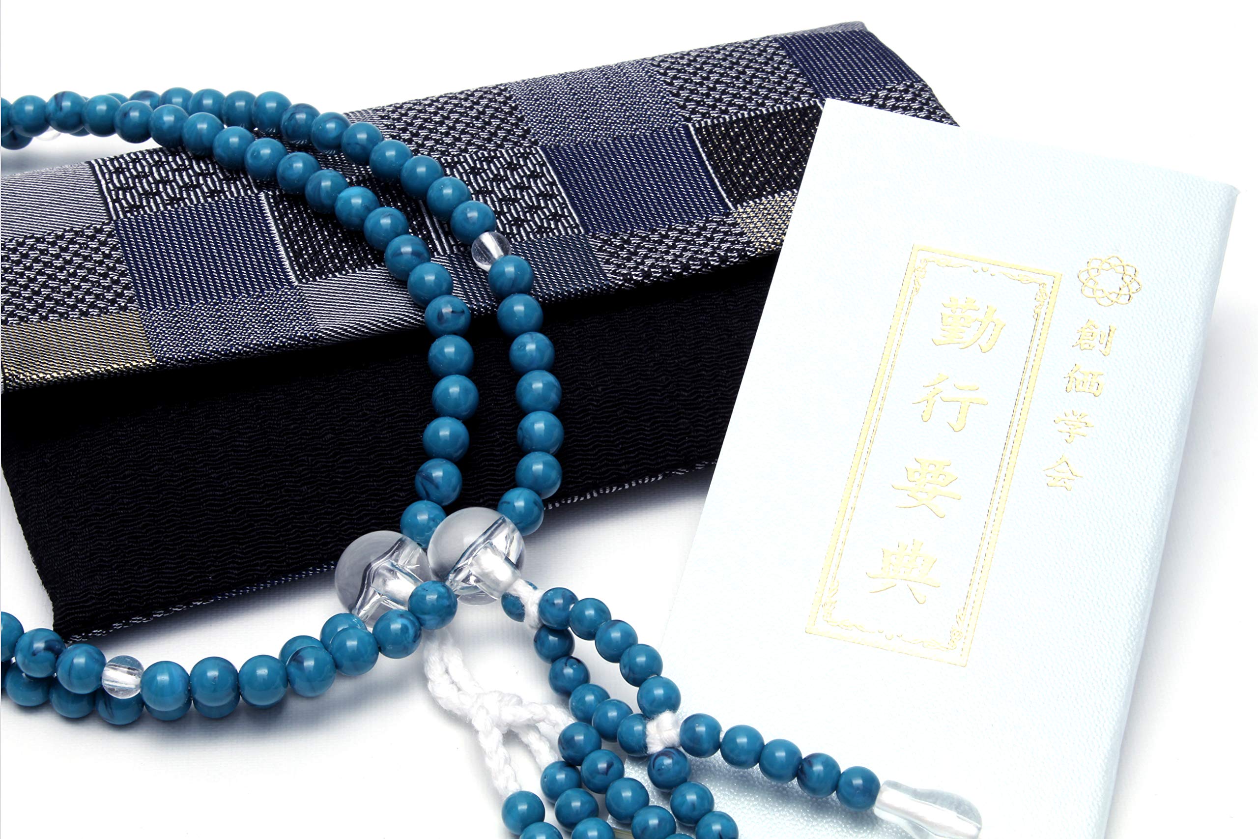 

Soka Gakkai 3-Piece Gongyo Set (Unisex) - PC Turquoise, Small Sutra Book, Kyoto-Made Prayer Bead Case, Chirimen Silk